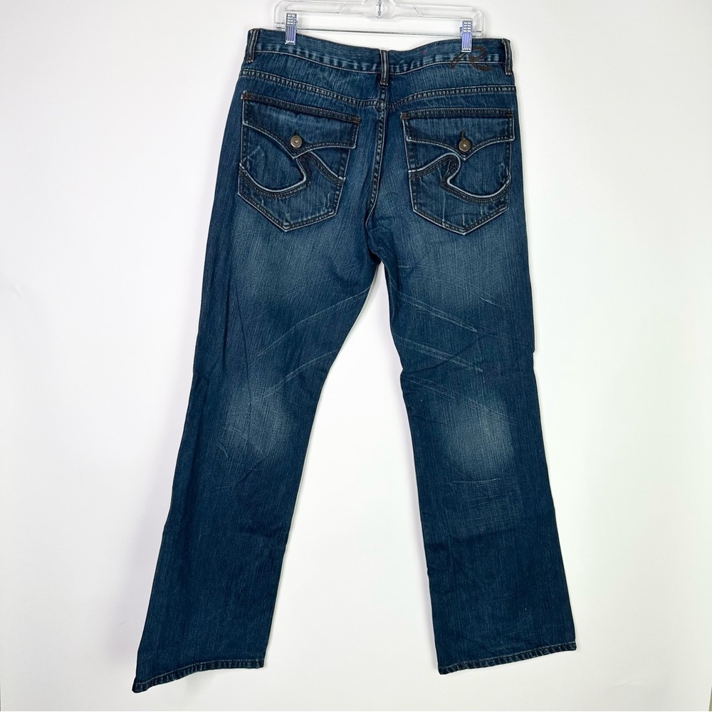 Vintage Y2K Request Jeans 38x34 Bootcut Blue Hip Hop Embroidered Buttons